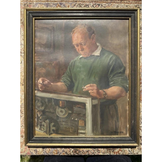 Heinrich Pforr, Master of Technology – Repairing a Machine, 1956, Oil Painting on Canvas For Sale - Image 13 of 13
