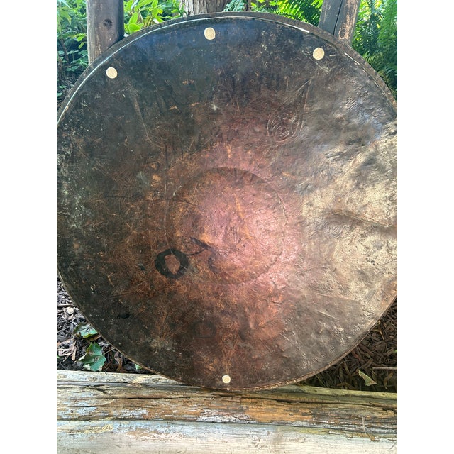 Silver Oversized 33" Antique Middle Eastern Heavy Tinned Copper Table Tray Top - 12lbs For Sale - Image 8 of 12