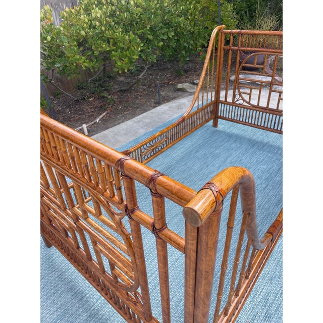 Mid 20th Century Vintage Rattan & Bamboo Sleigh Bed, Chinoiserie Style For Sale - Image 5 of 11