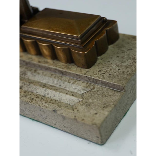 Art Deco Bronze Desk Lamp with Fossiliferous Limestone Base, 1930s For Sale - Image 12 of 18