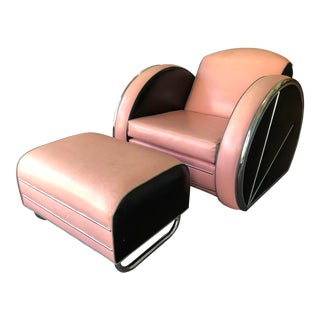1980s Vintage Donald Deskey Style Lounge Chair & Ottoman For Sale