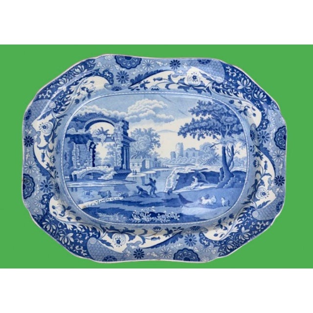 Large antique early 19th Century English Chinoiserie Spode blue & white platter. Fantastic antique platter many times...