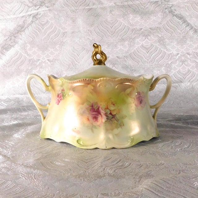 Traditional Late 18th Century Pale Green Floral Reinhold Schlegelmilch Rs Prussia Biscuit Jar With Lid For Sale - Image 3 of 8