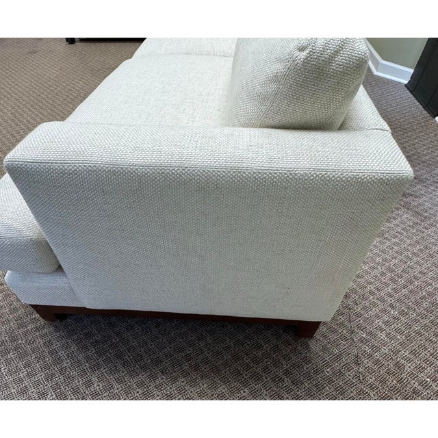 2020s Lee Industries 8 Foot Two Cushion Sofa With Oak Base in White Woven Linen Blend Fabric For Sale - Image 5 of 10