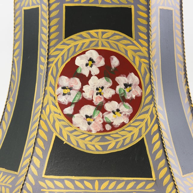 Vintage Hand-Painted Toleware Panel Lamp Shade With Floral Medallion For Sale - Image 9 of 12