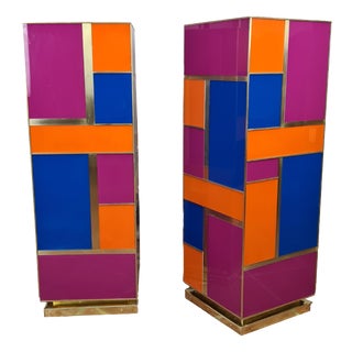 Pedestals for Sculpture in Murano Glass and Golden Brass from Justfurnituress SRL, Set of 2 For Sale