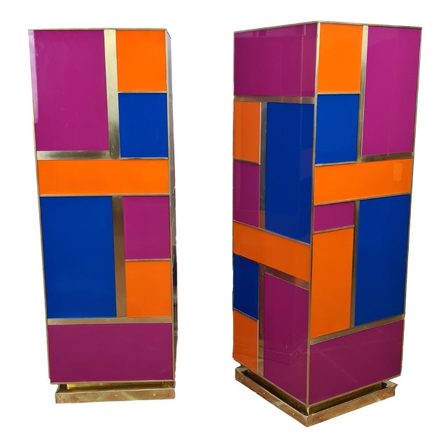 Pedestals for Sculpture in Murano Glass and Golden Brass from Justfurnituress SRL, Set of 2 For Sale