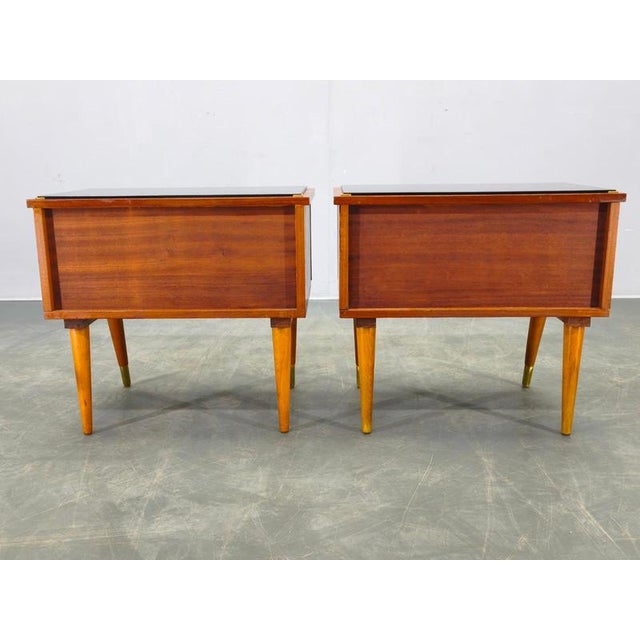 Mid-Century Modern Czech Nightstands with Glass Tops, 1960s, Set of 2 For Sale - Image 9 of 18