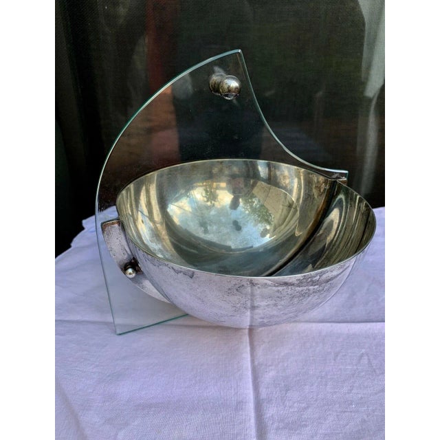 1950s Mesa by Giuliano Malimpensa Ss Silverplate & Glass Divided Bowl For Sale - Image 5 of 7