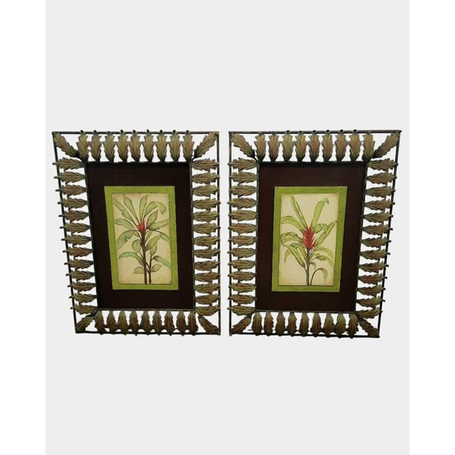 Oversized Vintage Hand Painted Palm Tree Metal Leaf Palm Beach Regency Wall Art- A Pair For Sale - Image 10 of 13
