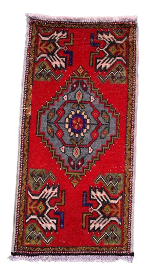 Small Vintage Turkish Red Wool Rug