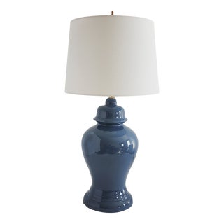 Vintage Blue Ceramic Ginger Jar Table Lamp For Sale