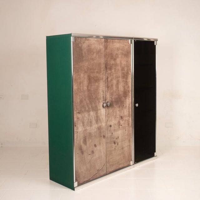 Guido Faleschini Astro Smoked Glass and Suede Cabinets for i4 Mariani, 1979, Set of 2 For Sale - Image 6 of 18