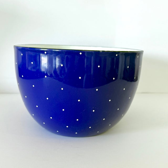 Mid-Century Modern 1960s Mid Century Modern Ampleur Ejiry Blue Oval Enamel Bowl W White Diamonds For Sale - Image 3 of 10