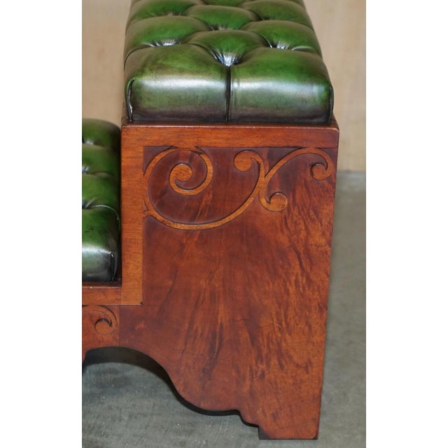 Antique Chesterfield Library Steps in Flamed Hardwood and Green Leather For Sale - Image 12 of 18