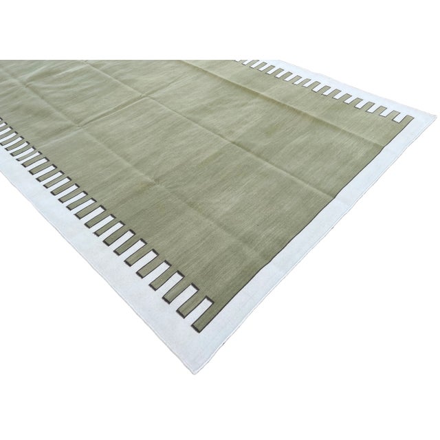 Not Yet Made - Made To Order Not Yet Made - Made To Order Handmade Cotton Area Rug Vegetable Dyed Olive Green and White Zig Zag Striped Rug-8'x10' For Sale - Image 5 of 11