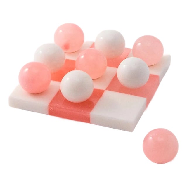 Rose Pink/White Italian Alabaster Marble Tic-Tac-Toe For Sale