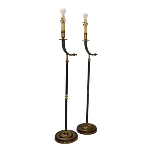 Pair of 20th Century Hollywood Regency Cast Bronze & Brass Horn Floor Lamps