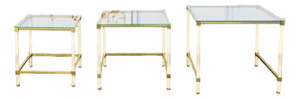 Vintage Italian Board Coffee Tables in Brass and Glass, 1970s, Set of 3