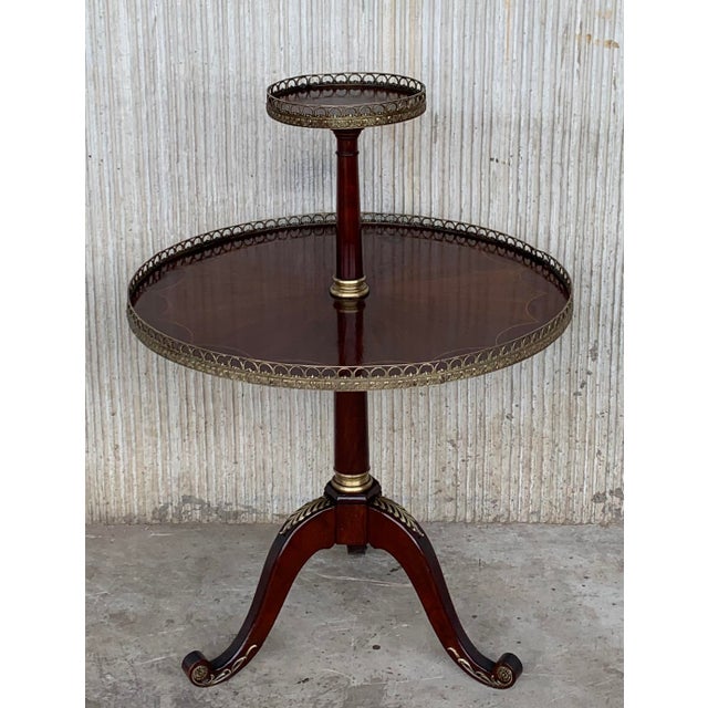French Louis XVI Style Two-Tier Mahogany Bouillotte Round Table in Style of Jansen For Sale - Image 3 of 10