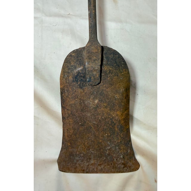 Antique 18th Century Wrought Iron Turned Brass English Fireplace Shovel Tool 15 For Sale - Image 9 of 11
