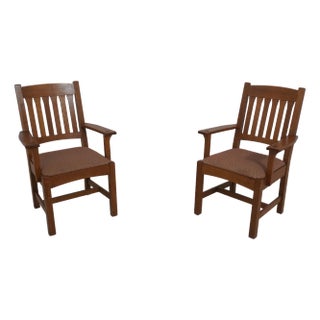 Pair of Stickley Mission Oak Cottage Armchairs For Sale