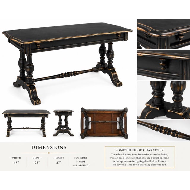 Late 19th / Early 20th Century French Country Solid Wood Trestle Console Table Rich with architectural detail and...