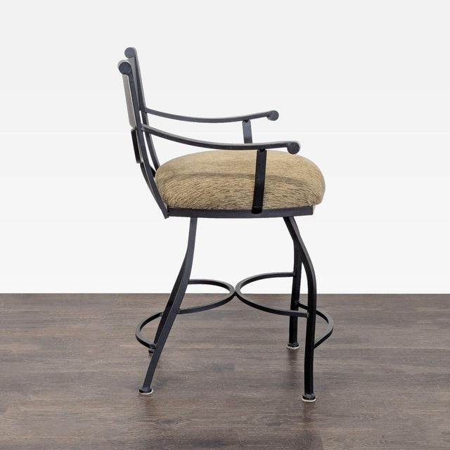 Wrought Iron Bar Stool With Upholstered Seat For Sale - Image 4 of 8