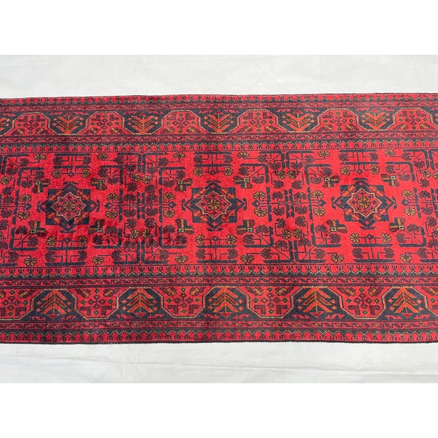 Extra-Long Red & Navy Turkmen Bukhara-Style Wool Runner, 2'8" X 19'3" For Sale - Image 4 of 16