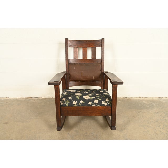 Stickley Brothers Antique Mission Oak Arts & Crafts Rocking Chair, Circa 1910 For Sale - Image 11 of 14