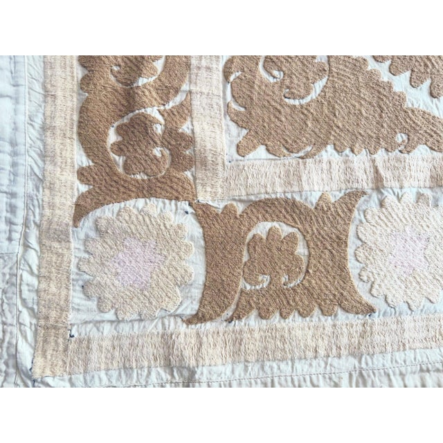 Orange Boho Embroidered Terracotta Suzani Embroidery Wall Decor - 4'2'' X 4'9'' For Sale - Image 8 of 9
