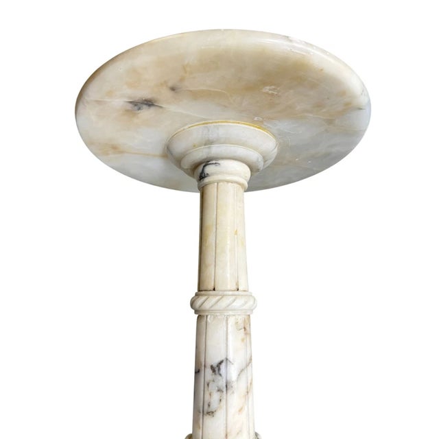 1980s Rustic Carved Alabaster Gueridon Small Occasional Table Stand For Sale - Image 4 of 15
