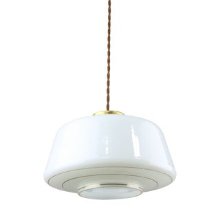Mid-Century Modern Italian Brass and Opaline Glass Pendant Lamp For Sale