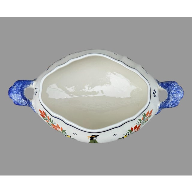 Ceramic Vintage Quimper French Faience Floral Decorated Covered Tureen Serving Dish For Sale - Image 7 of 12