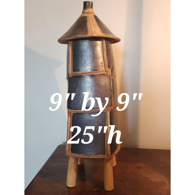 Fine large Fischer Ceramic sculpture of a grain silo with a pagoda like top that lifts off. Mary F Fischer is a well known...