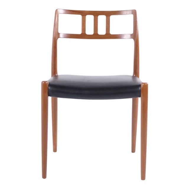 Model 79 Dining or Entrance Chair in Teak and Black Leather by Niels Otto Møller, 1960s For Sale