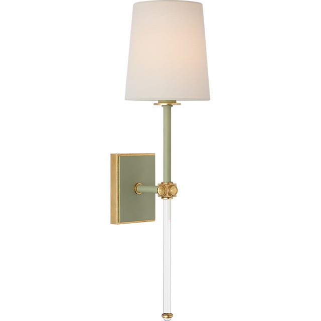 Metal Julie Neill for Visual Comfort Signature Lucia 21" Cordless Sconce in Celadon and Crystal with Linen Shade For Sale - Image 7 of 14