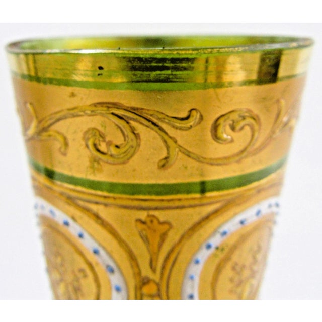 Antique Bohemian Moser-Style Green Glass Stick Vase Gold Gilding and Enamel For Sale - Image 12 of 12