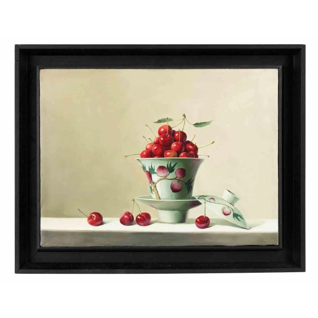 Cherries on Table is an original oil painting realized by Zhang Wei Guang (Mirror) in 2007 Mixed colored oil on canvas...