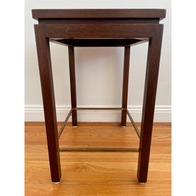 Mid-Century Modern 1960s Edward Wormley for Dunbar Walnut Mahogany Side Table with Solid Brass Stretchers For Sale - Image 3 of 10