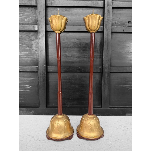 Japanese Meiji Buddhist Candlesticks, 1980s, Set of 2 For Sale - Image 11 of 11