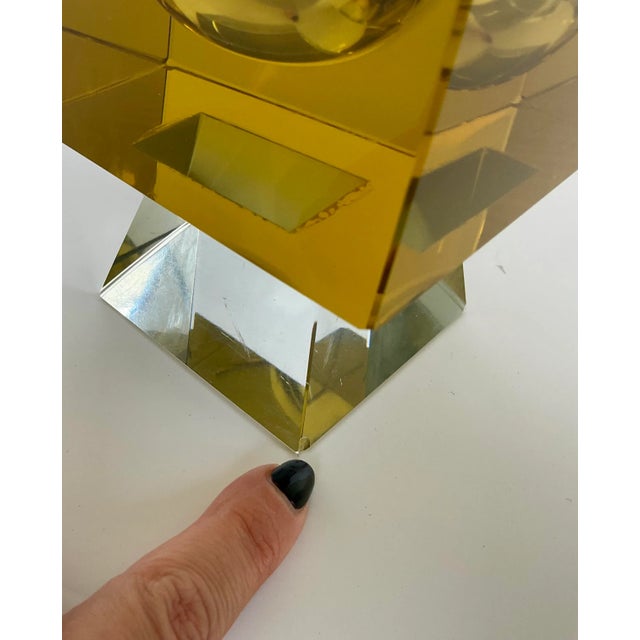 Vintage Mid-Century Modern Citron Crystal Cube Pedestal Ashtray For Sale In Atlanta - Image 6 of 6