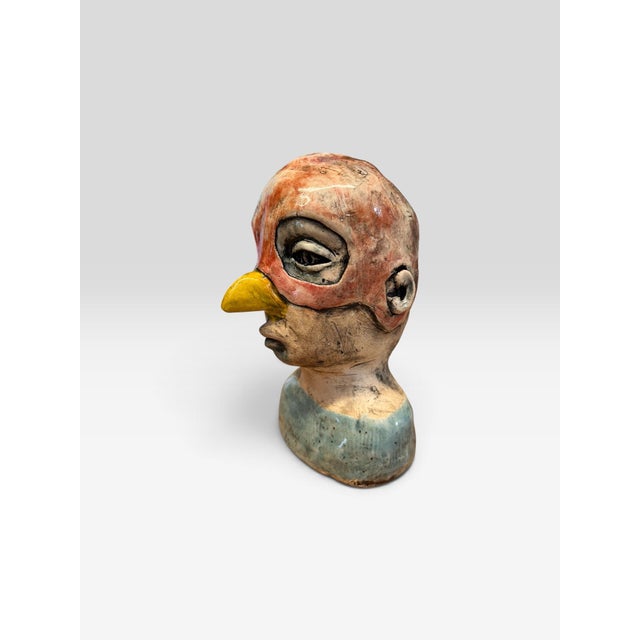 1970s 1970s Signed Studio Art Pottery Surrealist Bird Mask Figural Ceramic Bust For Sale - Image 5 of 8