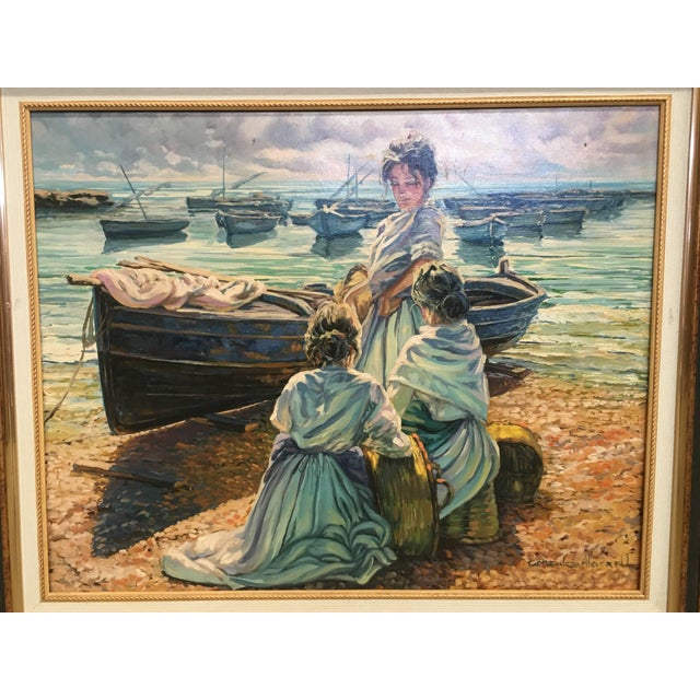 Brown 20th Scene of This Time, Sea, Spanish Oil on Canvas, Gonzalez Alacreu For Sale - Image 8 of 18