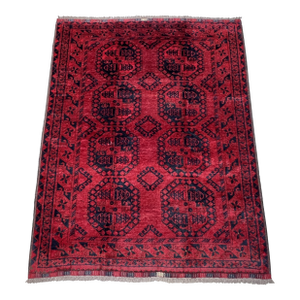 Red Turkmen Tribal Hand-Knotted Wool Rug - 4'3" X 5'5"