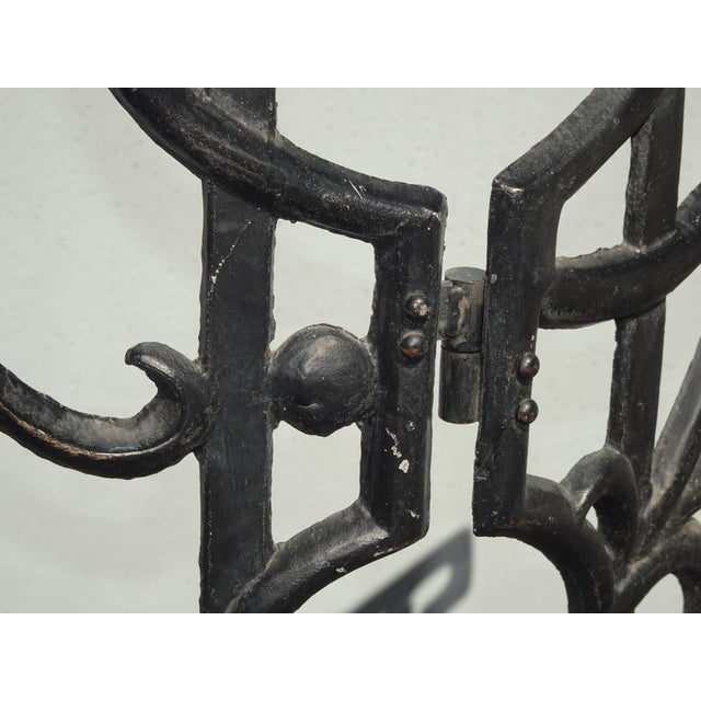 Vintage Spanish Style Cast Iron Three Panel Ornate Black Fireplace Screen For Sale - Image 11 of 18