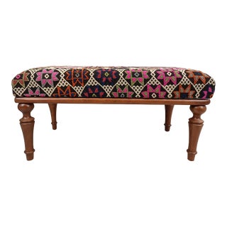 Boho Kilim Upholstered Bench For Sale
