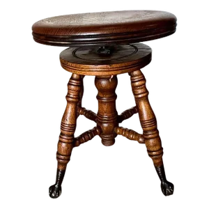 Early 20th Century Antique Swivel Piano Stool With Glass Ball and Claw Feet