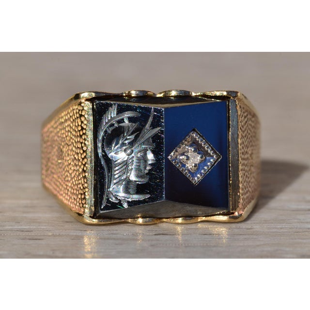 Mid 20th Century The Abottsford: Gentlemen's Vintage Hematite Intaglio Ring set with Diamond in Yellow Gold For Sale - Image 5 of 12