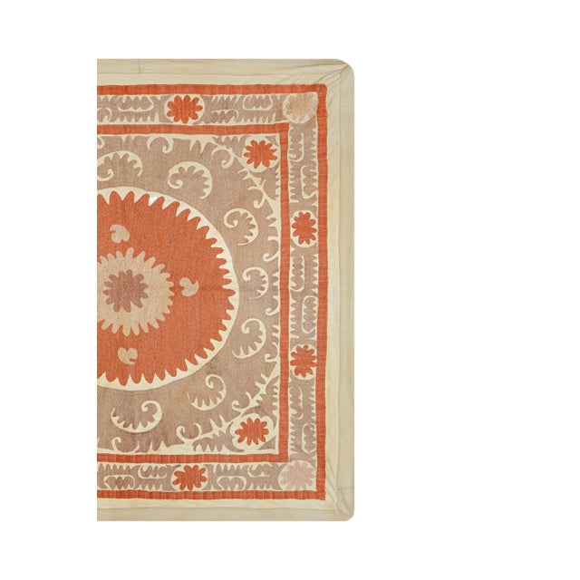Mid-Century Modern Suzani Tablecover – Terracotta & Beige Boho Textile For Sale - Image 3 of 10